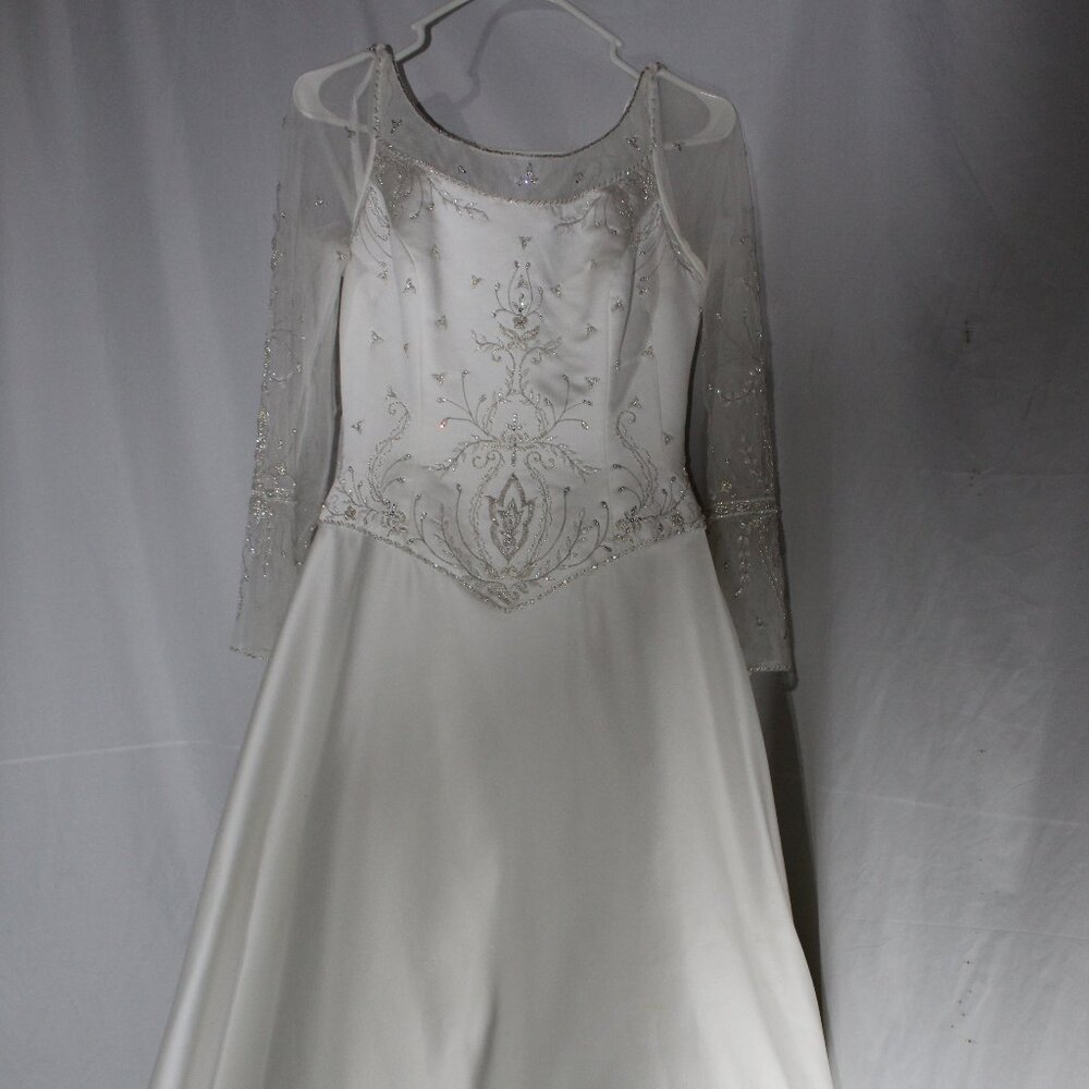Allure Bridals White Wedding Dress with Beaded Illusion Sleeves send me an offer
